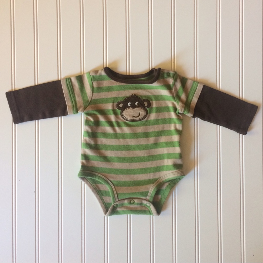Carter's Green & Brown Striped Monkey Onesie, 6M