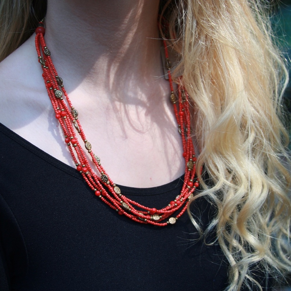 Red Orange Beaded Necklace