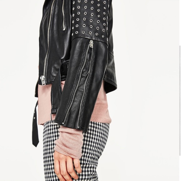 Black leather biker jacket - Picture 3 of 6