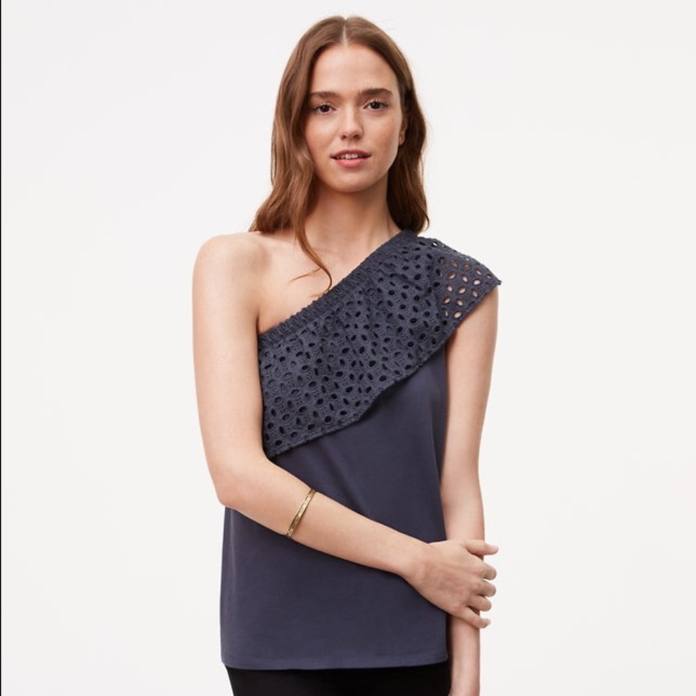 LOFT One Shoulder Eyelet Blouse