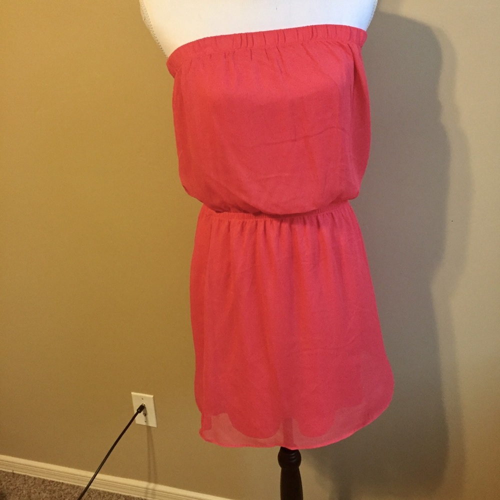 Express strapless coral chiffon dress