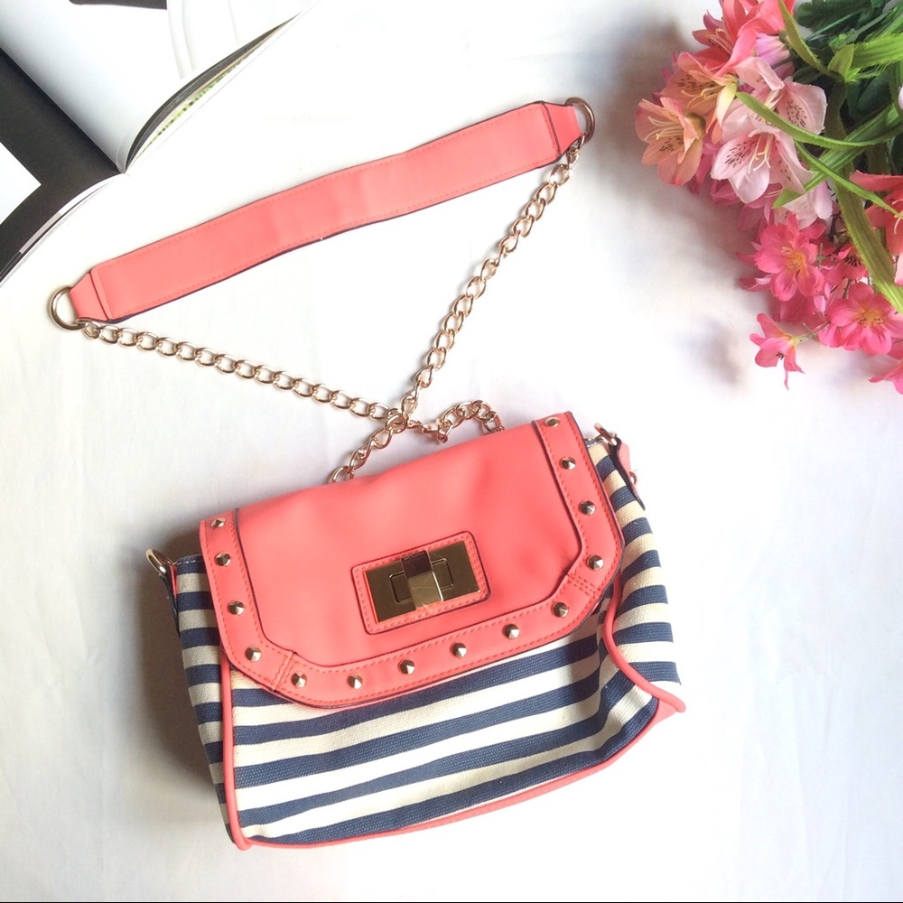Aldo stripes neon pink crossbody bag blue white