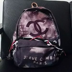 CHANEL Graffiti Printed Canvas Medium Backpack Gre