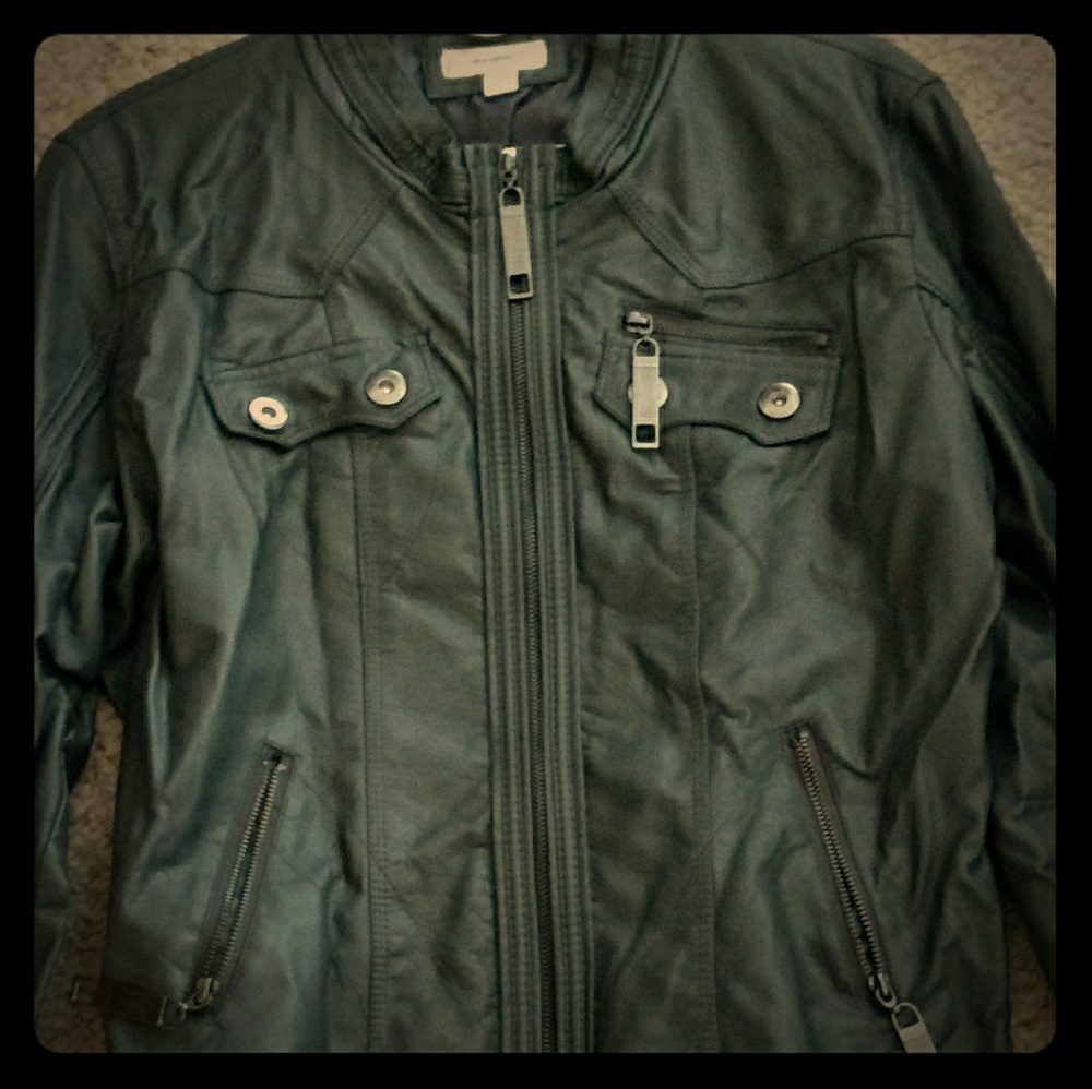 Gray leather light jacket