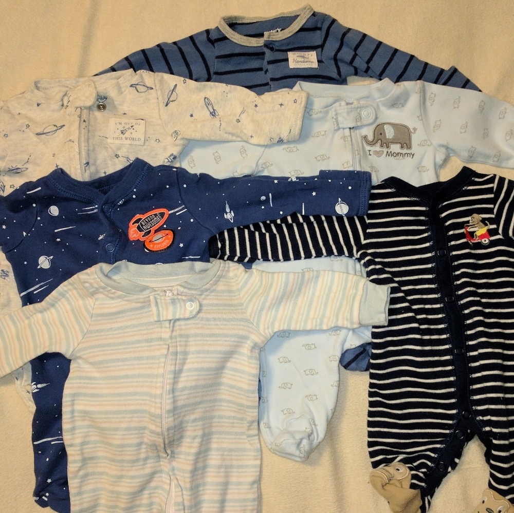 Lot of 6 Newborn Boys Footie Pajamas