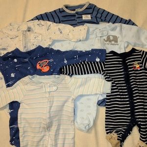 Lot of 6 Newborn Boys Footie Pajamas