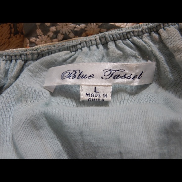 Anthropologie Seafoam Embroidered Tassel Dress - Picture 3 of 4