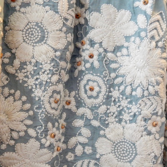 Anthropologie Seafoam Embroidered Tassel Dress - Picture 4 of 4