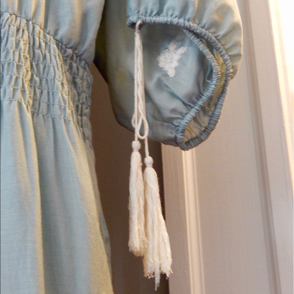 Anthropologie Seafoam Embroidered Tassel Dress - Picture 2 of 4