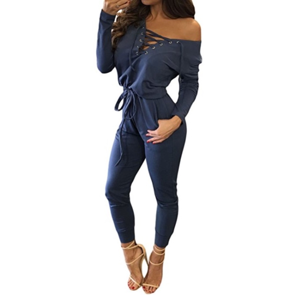 BLUE LONG SLEEVE JUMPSUIT
