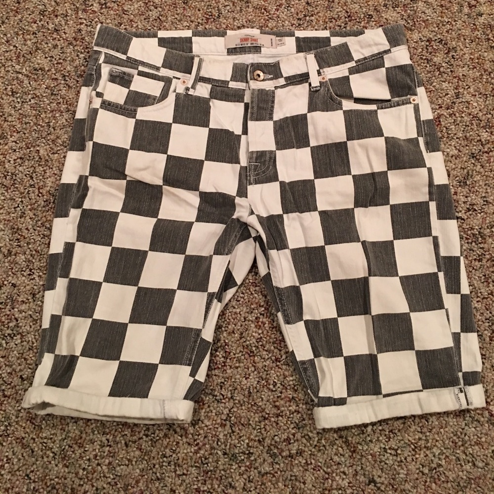 Denim checkered shorts