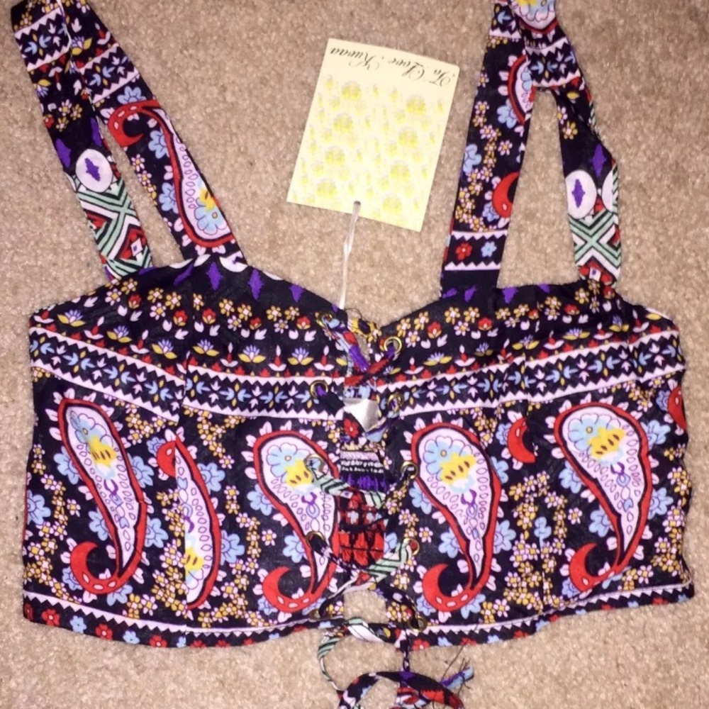 ASOS Bandanna Lace Up Coachella Black Crop Top - Picture 4 of 6