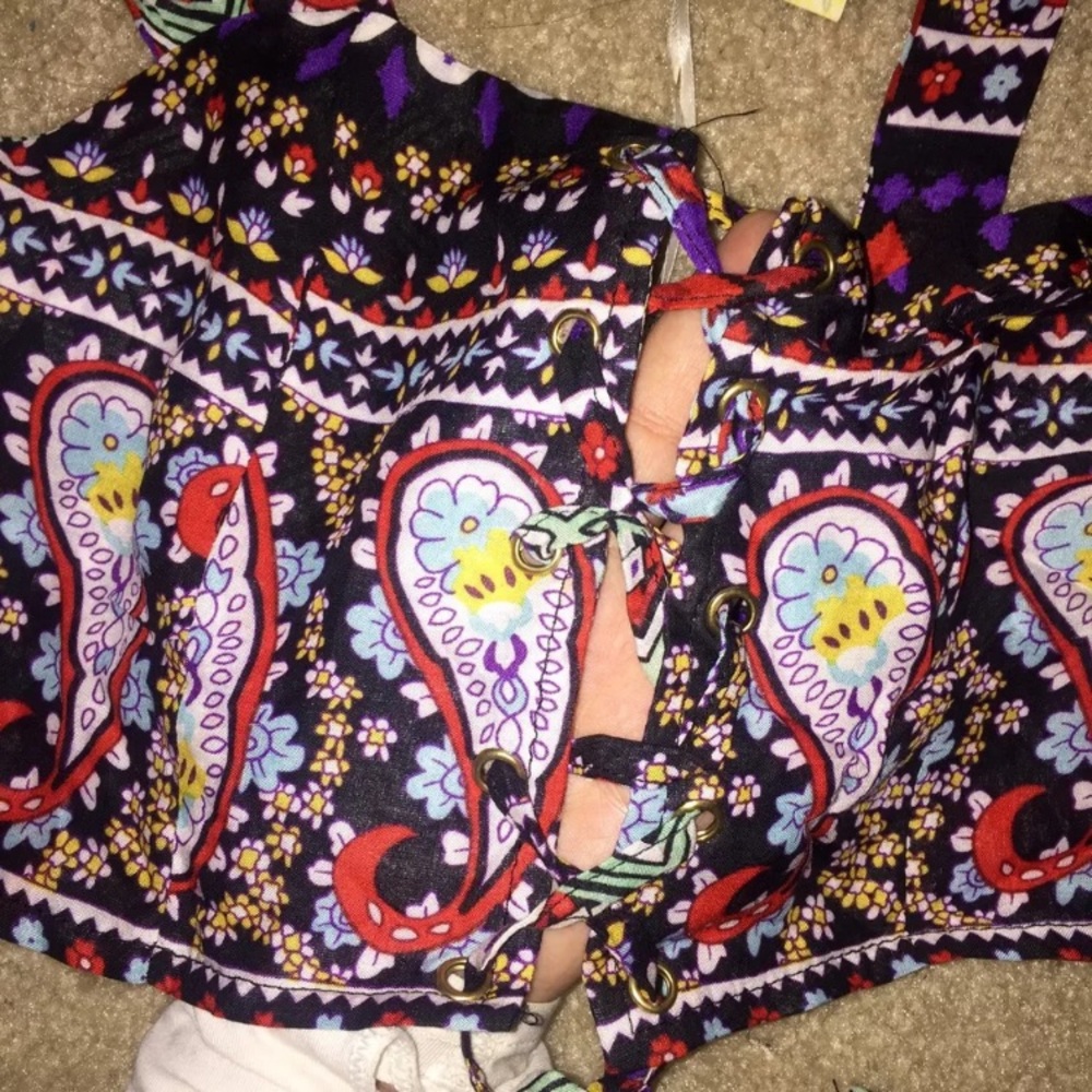 ASOS Bandanna Lace Up Coachella Black Crop Top - Picture 5 of 6
