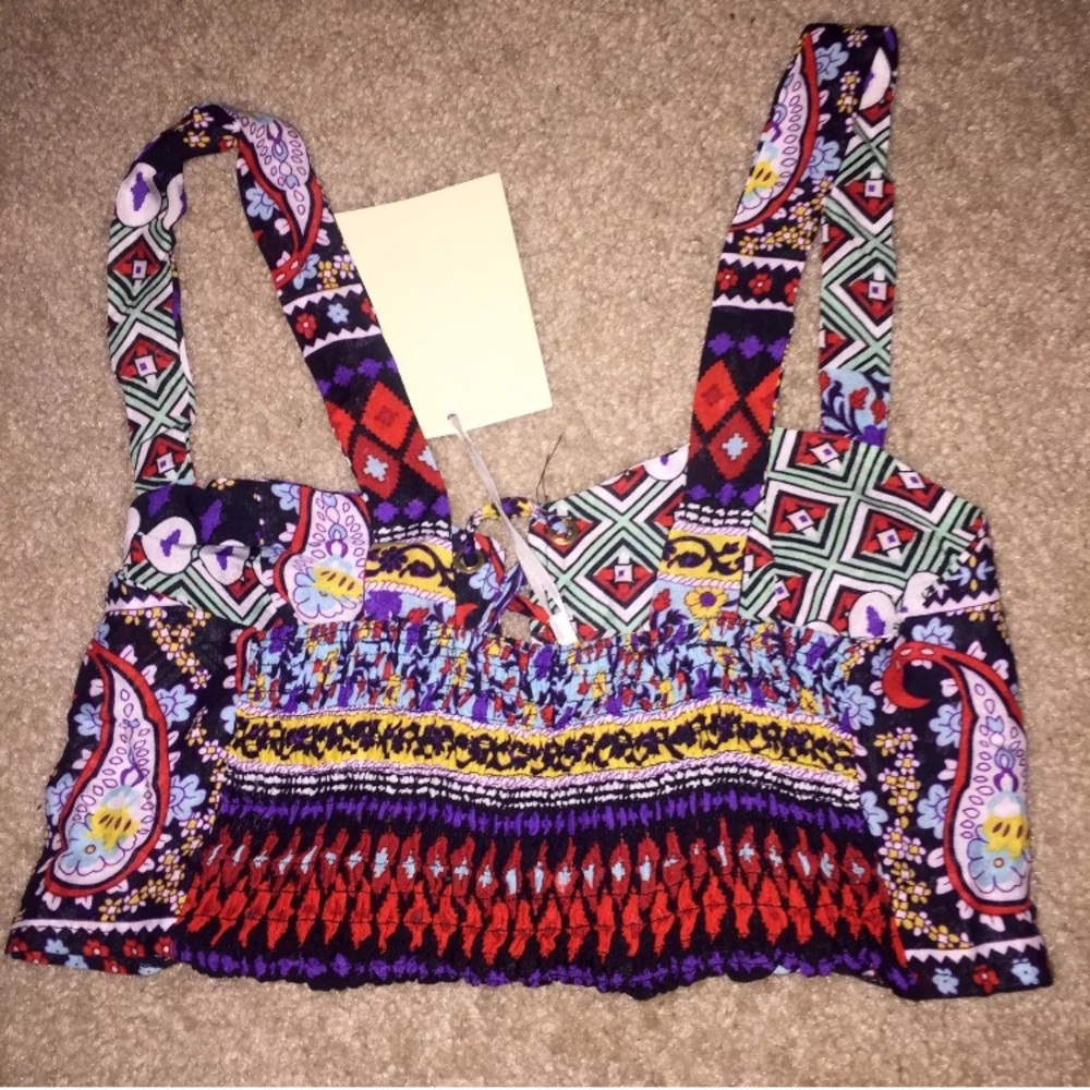ASOS Bandanna Lace Up Coachella Black Crop Top - Picture 6 of 6