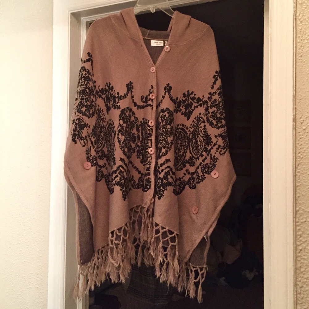 Brown Mauve Poncho Wrap Shawl - Jon & Anna