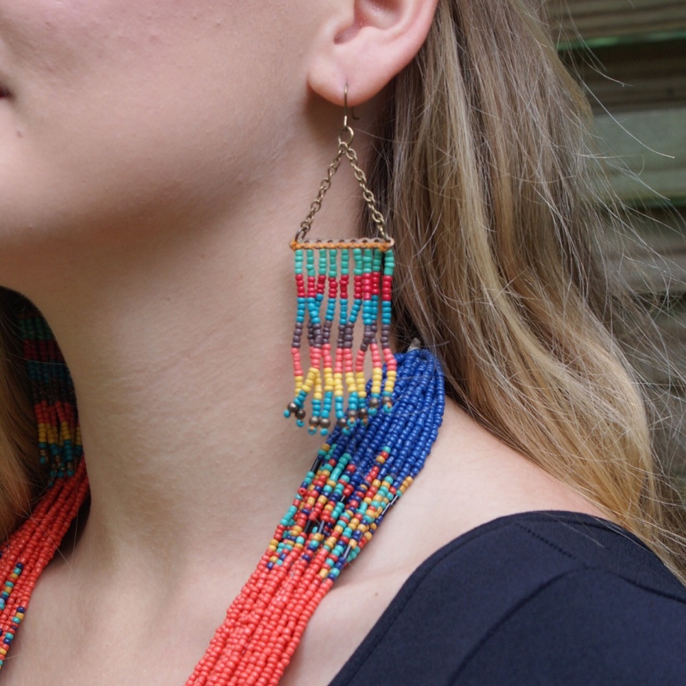 Multi-Colored Wood Bead Earrings
