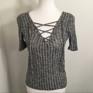 American eagle gray cross strap v neck