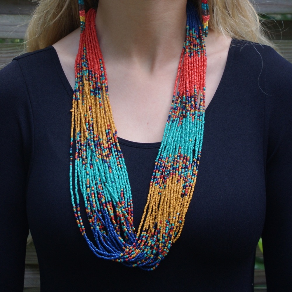 Multi-Colored Wooden Bead Necklace