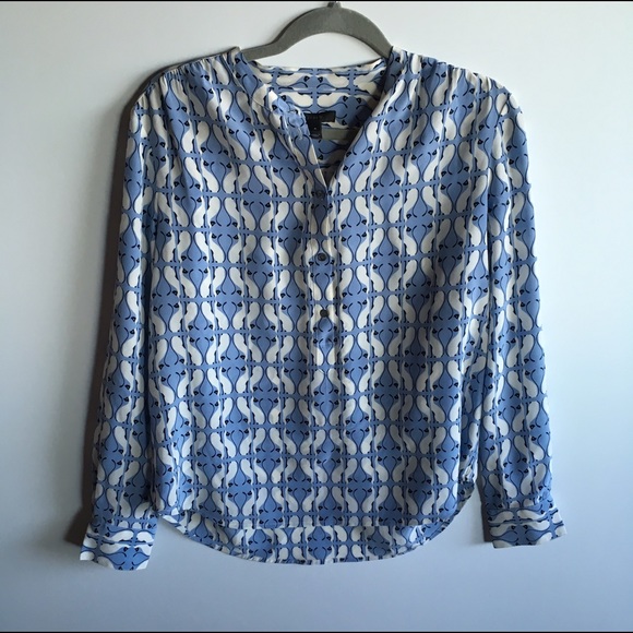 J. Crew Tops - J. Crew silk cat print white blue blouse Siamese