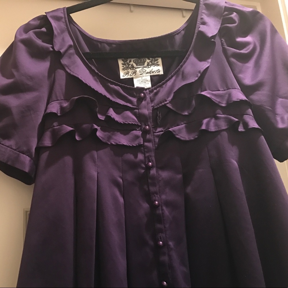 Purple silk dress Medium. Ruffles hi-low style.