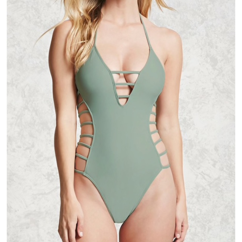 Caged halter one-piece swimsuit