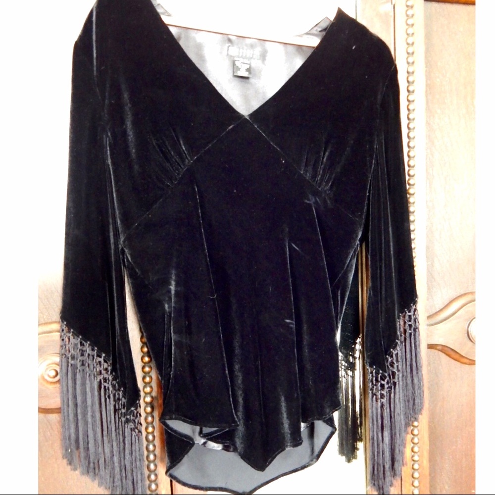 Black Velvet Tassel Shirt Top Blouse Tunic