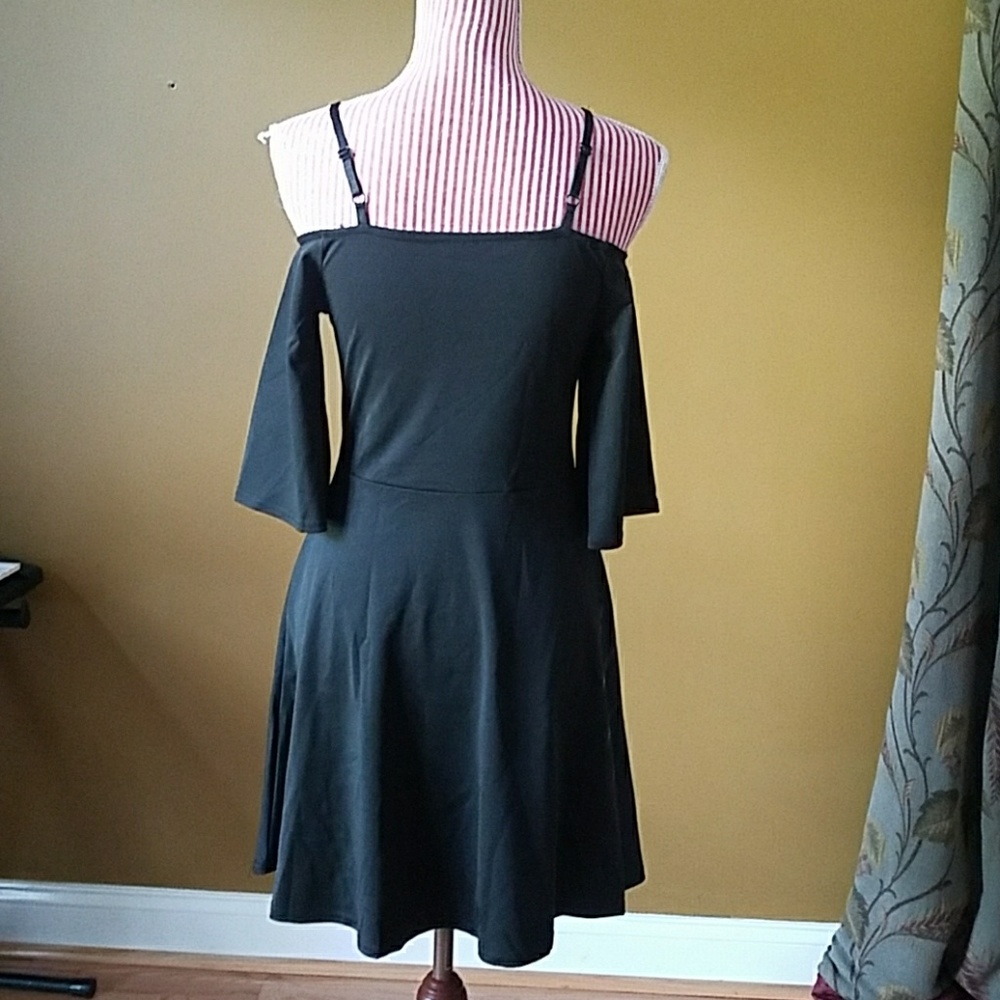LAST ONE! Black Strappy Off the Shoulder Dress - Picture 3 of 3