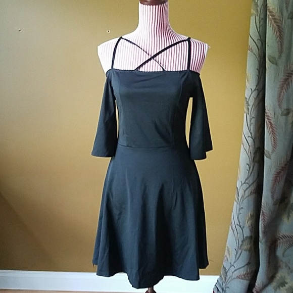 LAST ONE! Black Strappy Off the Shoulder Dress - Picture 2 of 3