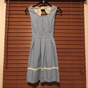 Handmade blue with white polka dots dress