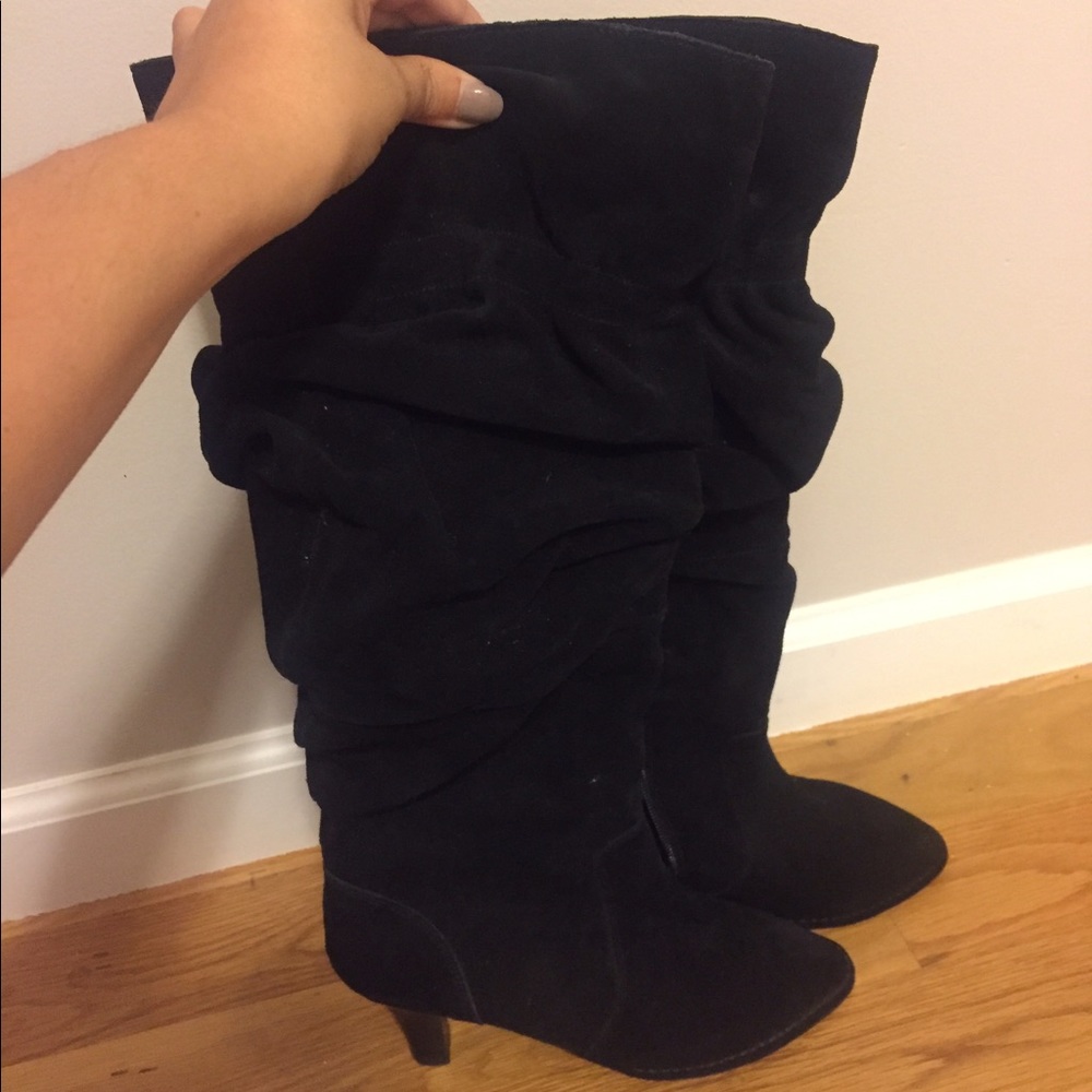 Black suede leather slouch boots 7