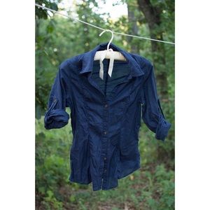 Blue Fitted Button-Down Blouse