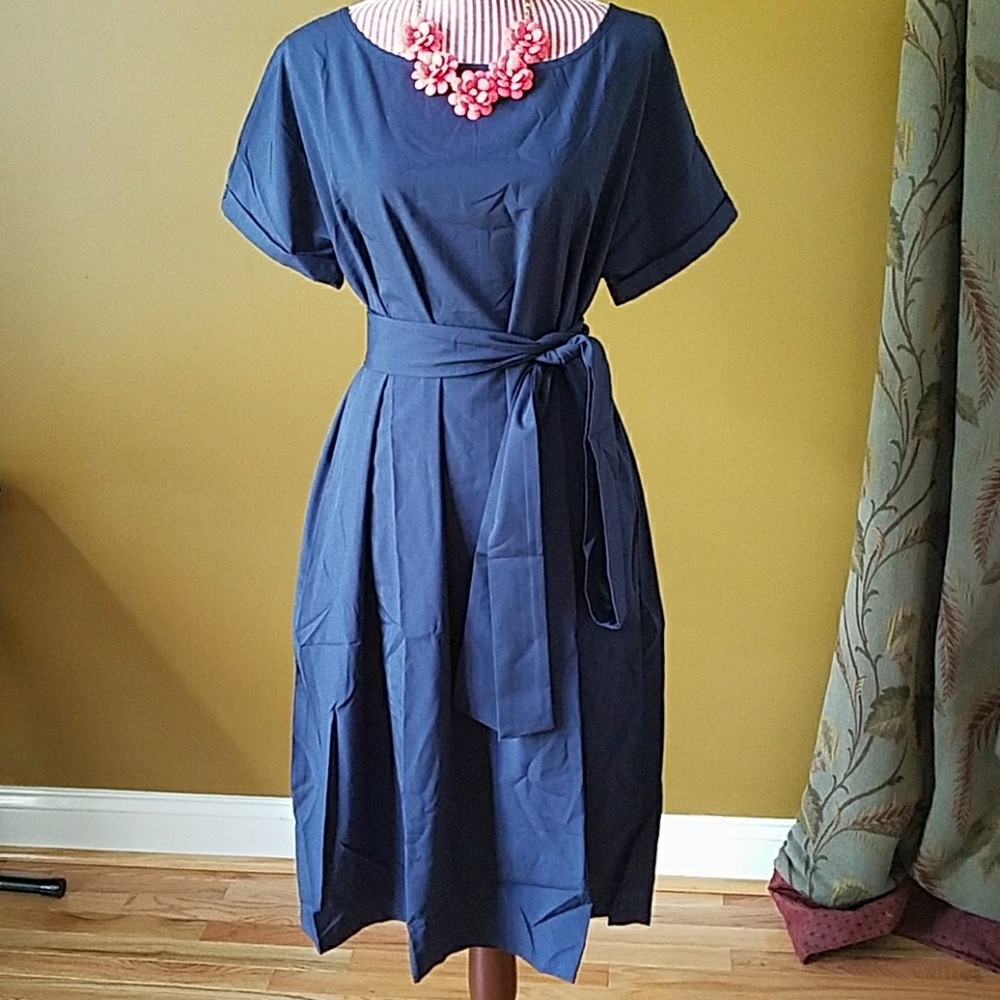 LAST ONE! Plus Size Navy Blue Belted Dress - Picture 2 of 3