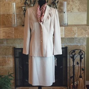 Neutral (cream and burnt orange) pinstriped suit