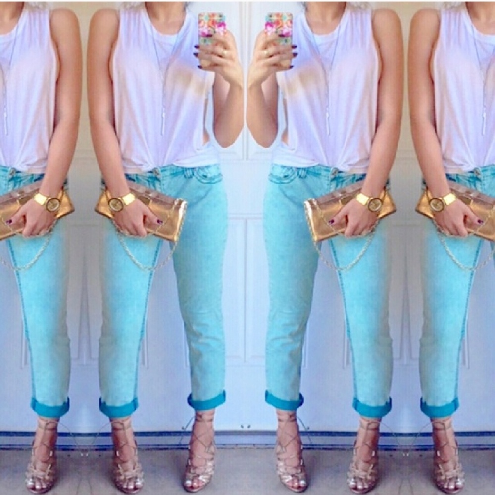 London Teal skinny crop jeans