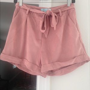 Pink suede high waisted shorts