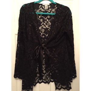 CAbi Cavier  black shear lace cardigan