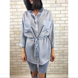 Blue lightweight thin hooded jacket