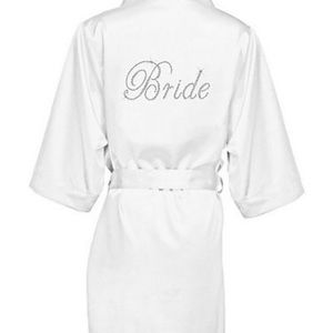 Davids Bridal Bride rhinestone white silk robe