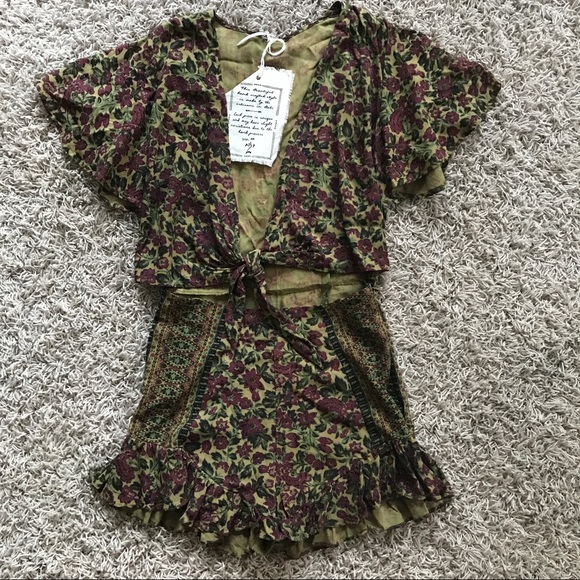 New Free People Surf Date Romper in Olive - Picture 4 of 8