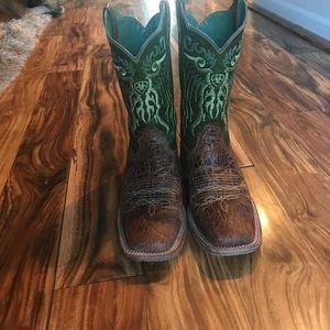 Green Ariat square toe cowboy boots