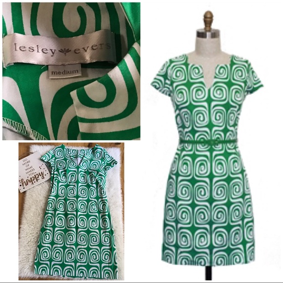 Lesley Evers Dresses & Skirts - Lesley Evers Alison Green Swirls Preppy Mod Dress