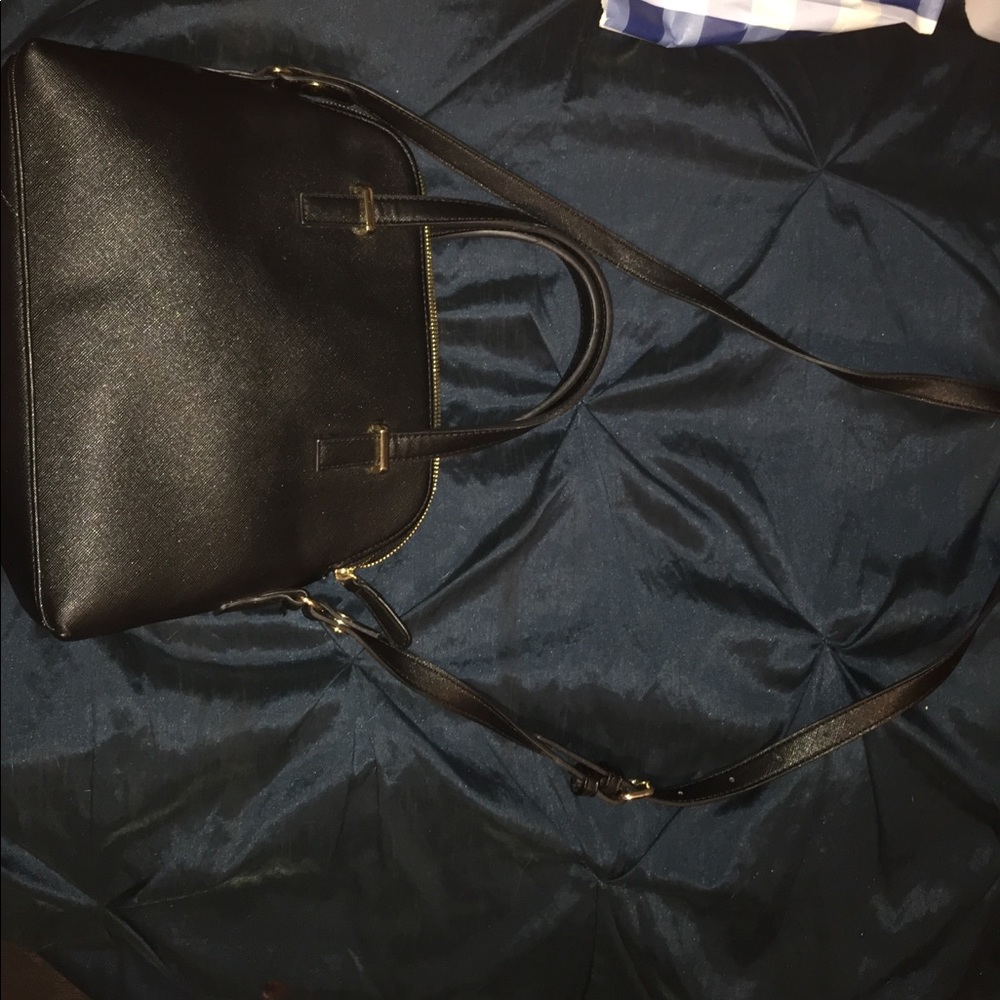 Black leather purse with long strap
