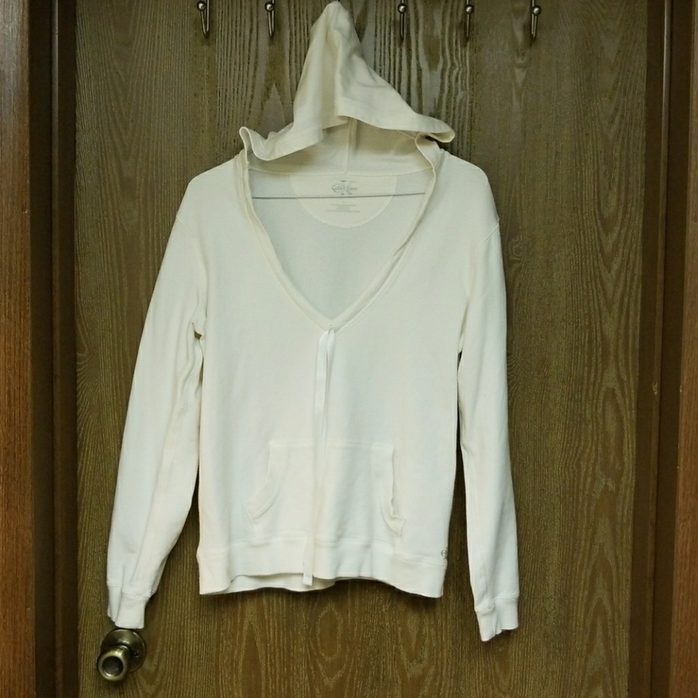 Calvin Klein white women's low v-cut hoodie