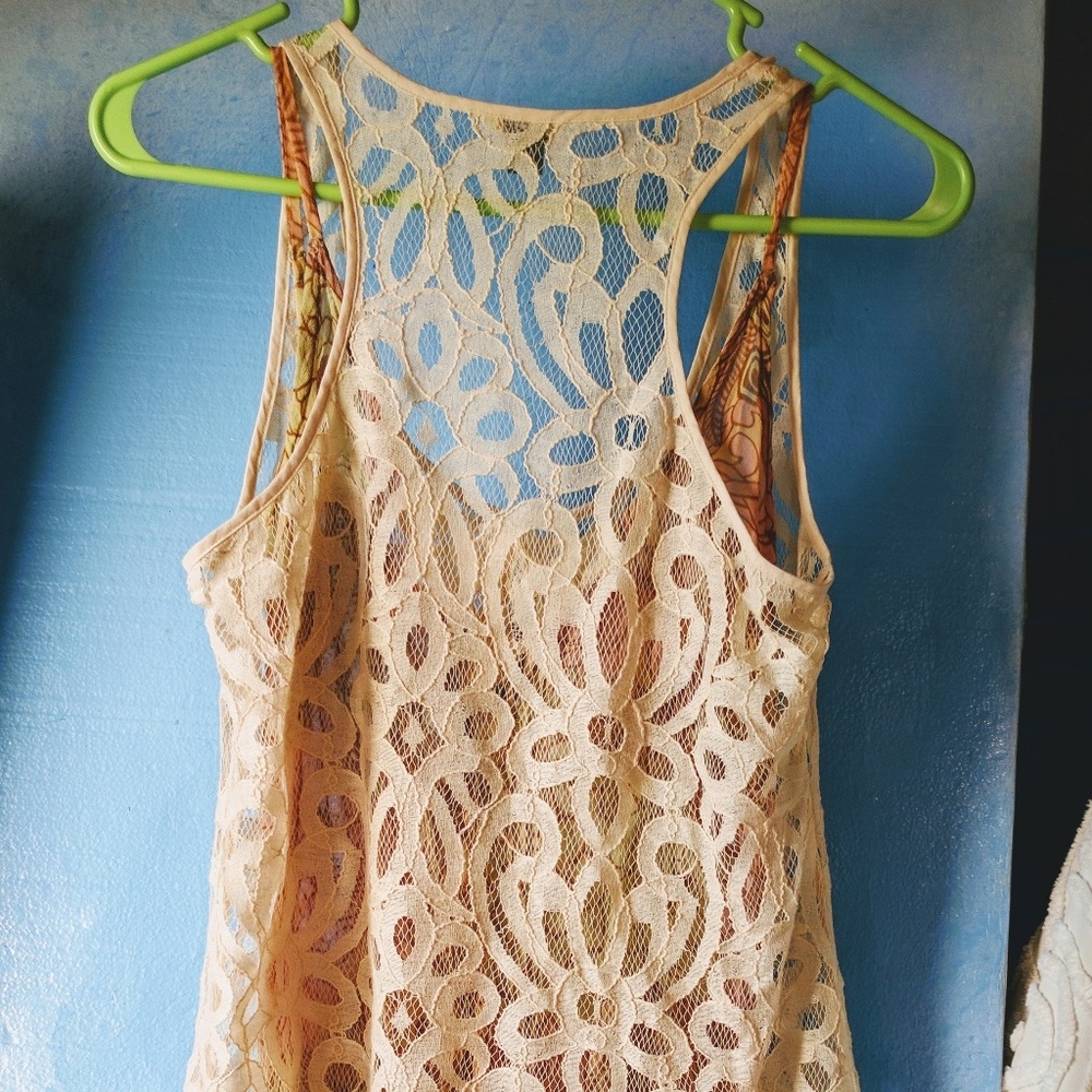 Fossil Cream Lace and mesh vintage style tank - Picture 1 of 8
