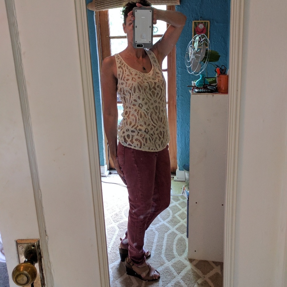 Fossil Cream Lace and mesh vintage style tank - Picture 5 of 8