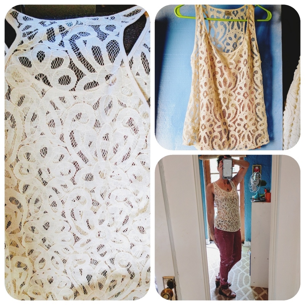 Fossil Cream Lace and mesh vintage style tank - Picture 3 of 8