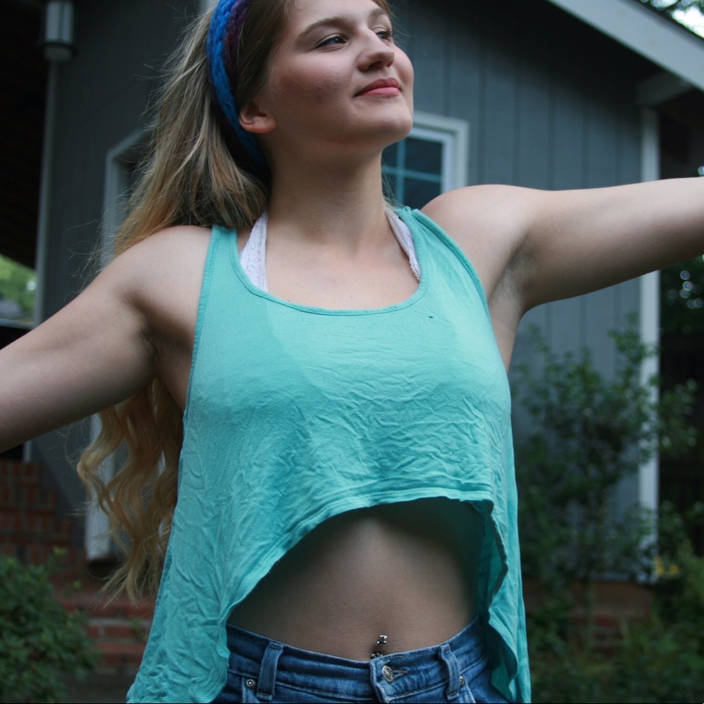 Teal Sharkbite Racerback Crop Top