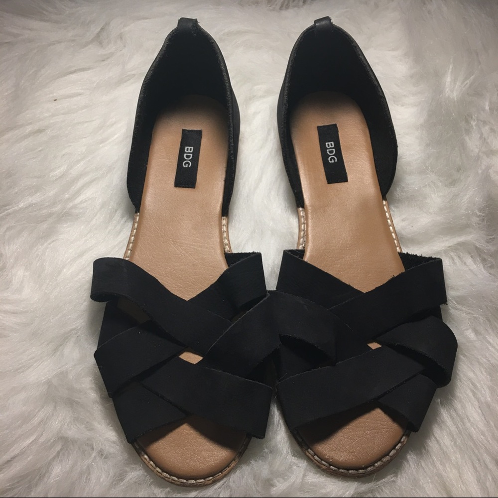 BDG Black Leather Woven Sandal