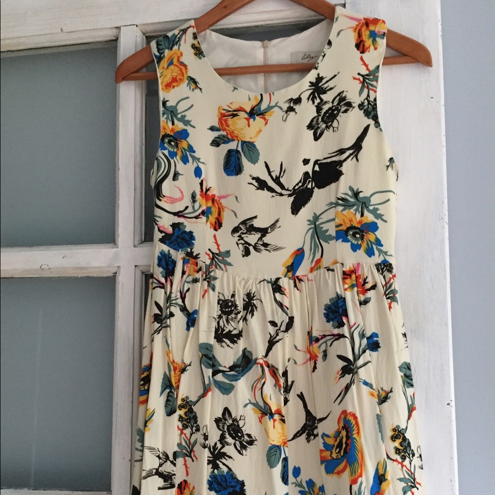 Bird and floral print dress