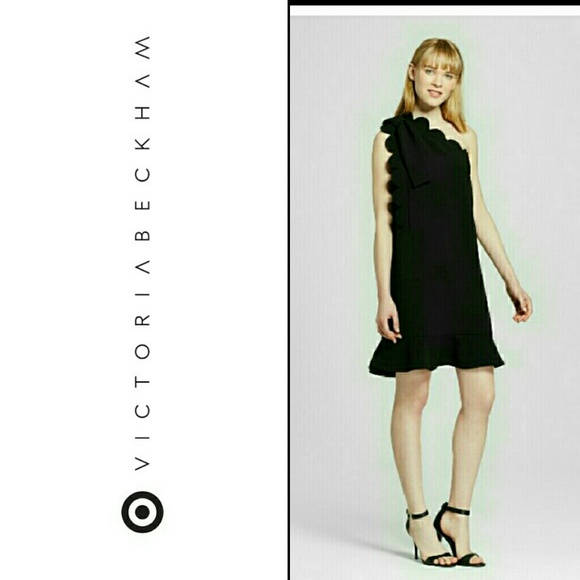 Black 1 Shoulder Dress Scallop Ruffle Bow - Picture 3 of 8